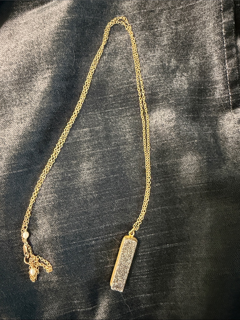 Gold-Tone Bar Pendant Necklace with Silver Glitter Inlay